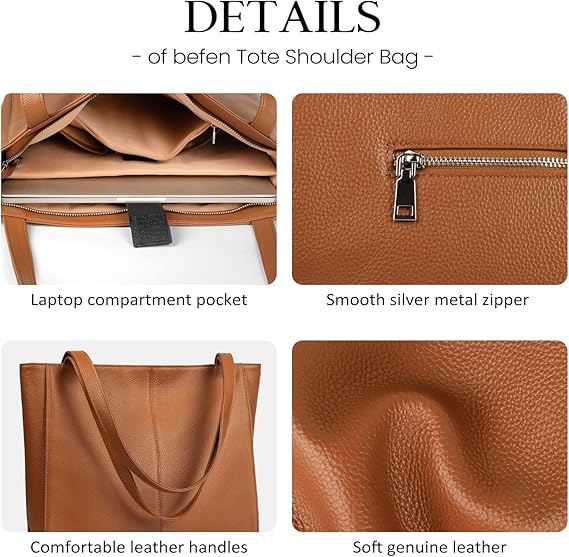 Genuine Leather Tote Bag with 14" Laptop Compartment