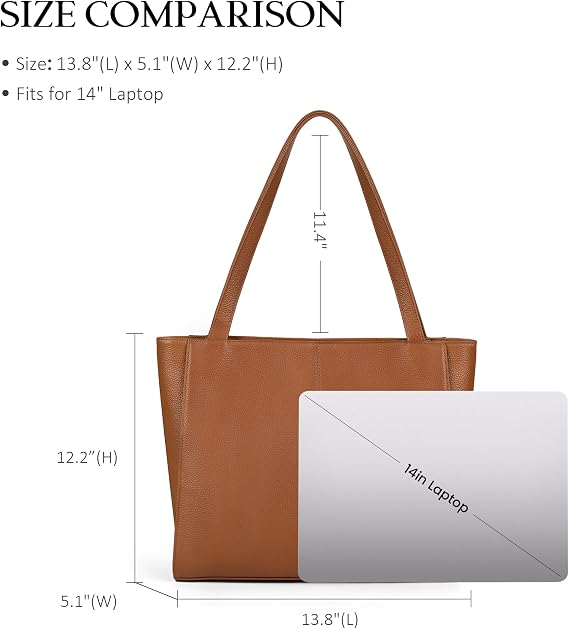 Genuine Leather Tote Bag with 14" Laptop Compartment