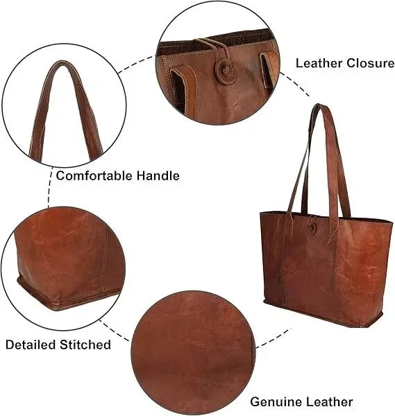 Genuine Leather Vintage Tote Bag - Handmade