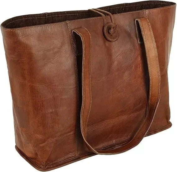Genuine Leather Vintage Tote Bag - Handmade