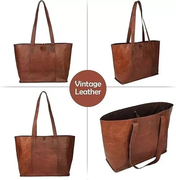 Genuine Leather Vintage Tote Bag - Handmade