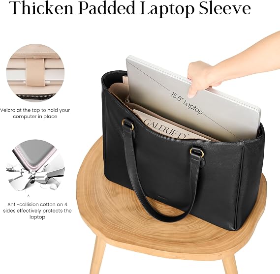 Genuine Leather Work Tote with Padded 15.6" Laptop Sleeve