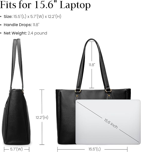 Genuine Leather Work Tote with Padded 15.6" Laptop Sleeve