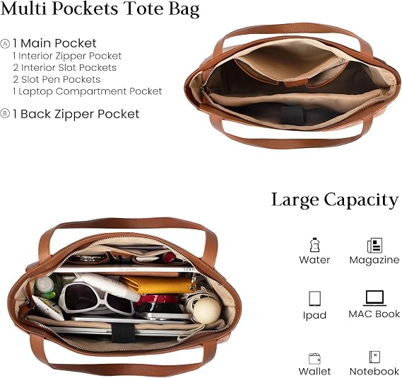 Genuine Leather Tote Bag with 14" Laptop Compartment