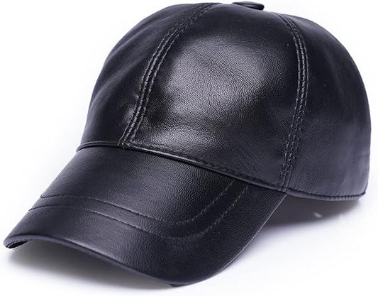 Genuine Sheepskin Leather Baseball Cap - Adjustable