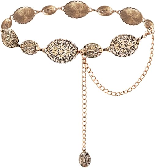 Gold Sculpted Concho Western Belt - Cowgirl Statement Belt