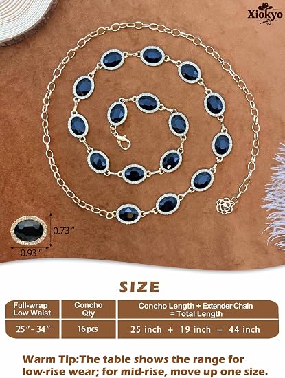Gold Rhinestone Oval Concho Chain Belt - Sparkly Style