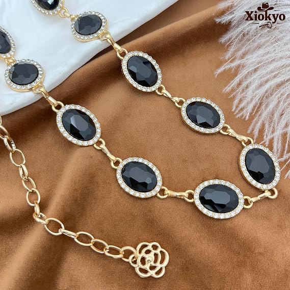 Gold Rhinestone Oval Concho Chain Belt - Sparkly Style