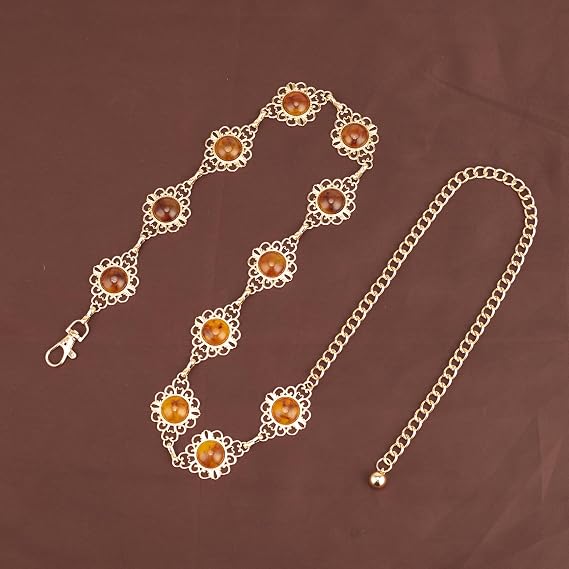 Amber Gemstone Filigree Waist Chain - Vintage Boho Belt