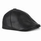 Handmade Black Leather Cabbie Cap with Ear Flaps