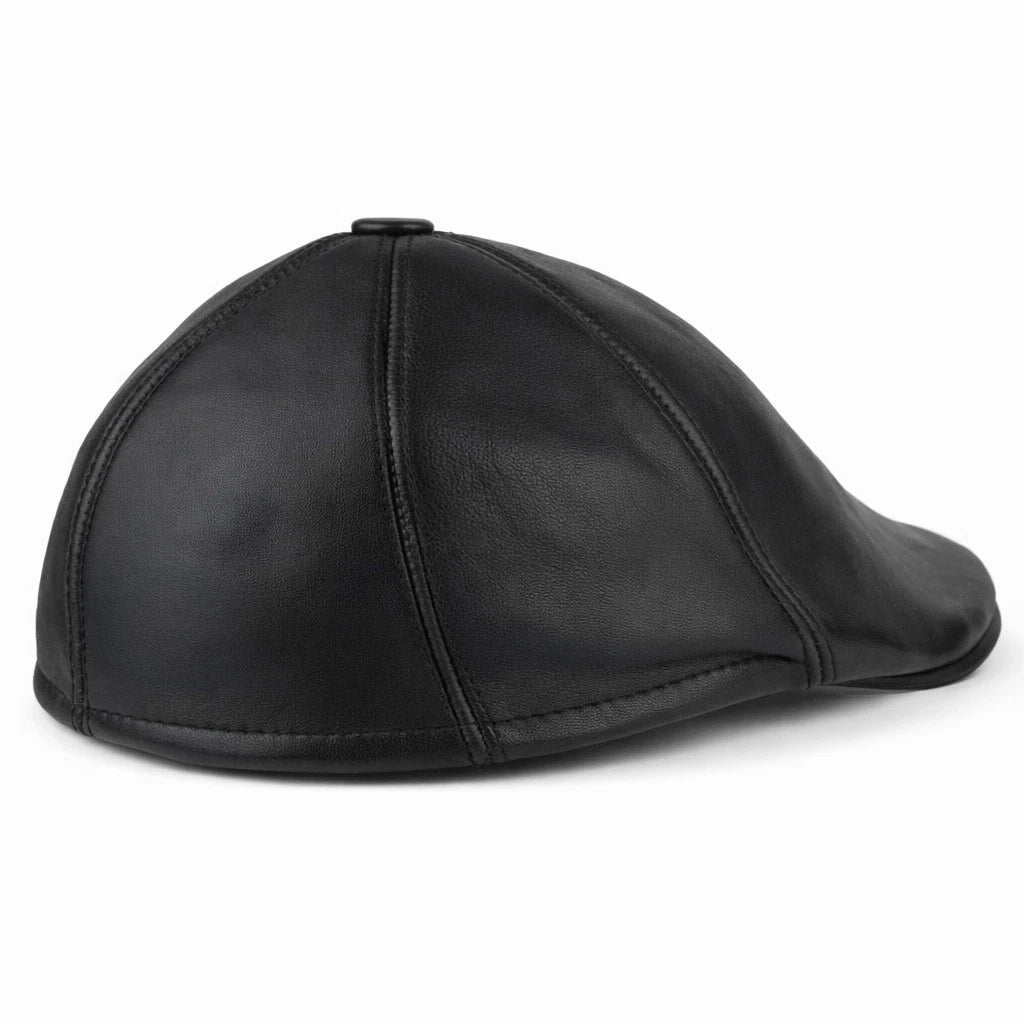 Handmade Black Leather Cabbie Cap with Ear Flaps