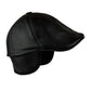 Handmade Black Leather Cabbie Cap with Ear Flaps