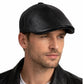 Handmade Black Leather Cabbie Cap with Ear Flaps