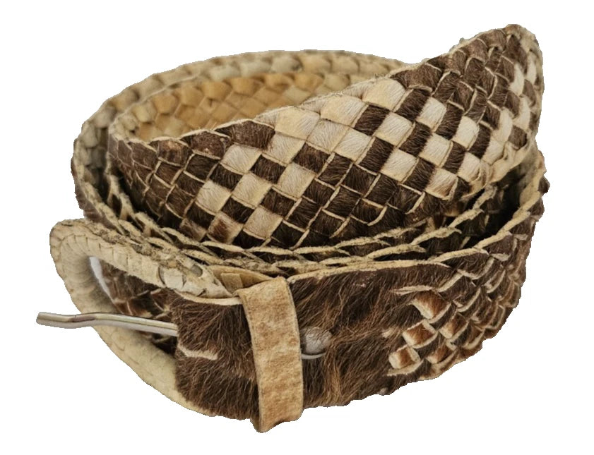 Handwoven Cowhide Hair-On Belt - Boho Tribal Style