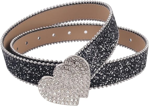 Heart Buckle Glitter Rhinestone Belt - Bling Cowgirl Style