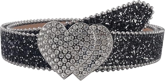 Heart Buckle Glitter Rhinestone Belt - Bling Cowgirl Style