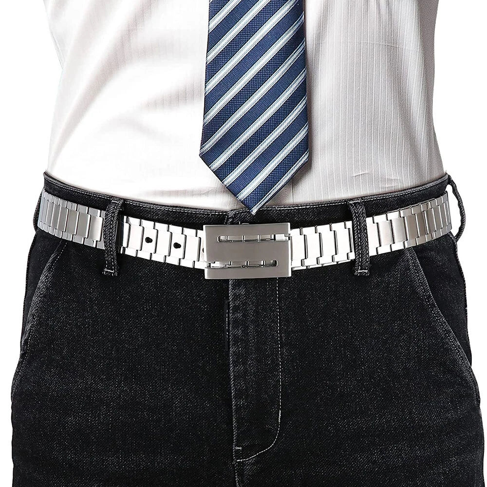 Heavy-Duty Stainless Steel Punk Belt - Rust-Free Metal