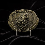 Howling Wolf & Moon Western Biker Belt Buckle - Antique Bronze Finish