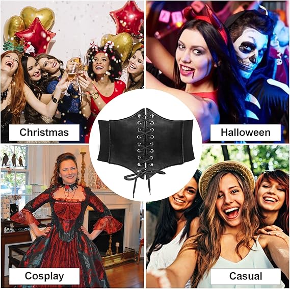 Lace-Up Waspie Corset Belt - Wide Elastic Waist Belt
