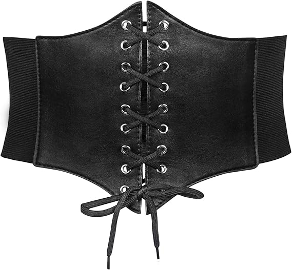 Lace-Up Waspie Corset Belt - Wide Elastic Waist Belt