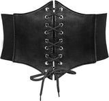 Lace-Up Waspie Corset Belt - Wide Elastic Waist Belt