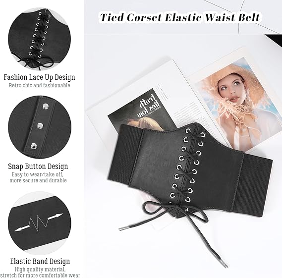 Lace-Up Waspie Corset Belt - Wide Elastic Waist Belt
