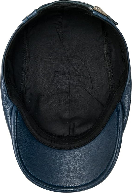 Genuine Leather Newsboy Cap with Curved Visor