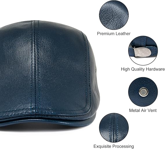 Genuine Leather Newsboy Cap with Curved Visor