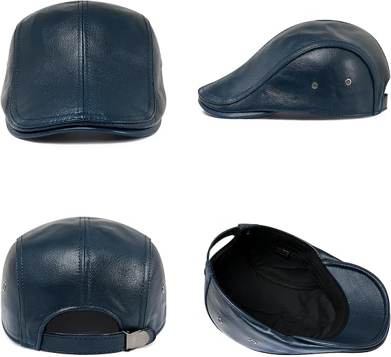 Genuine Leather Newsboy Cap with Curved Visor