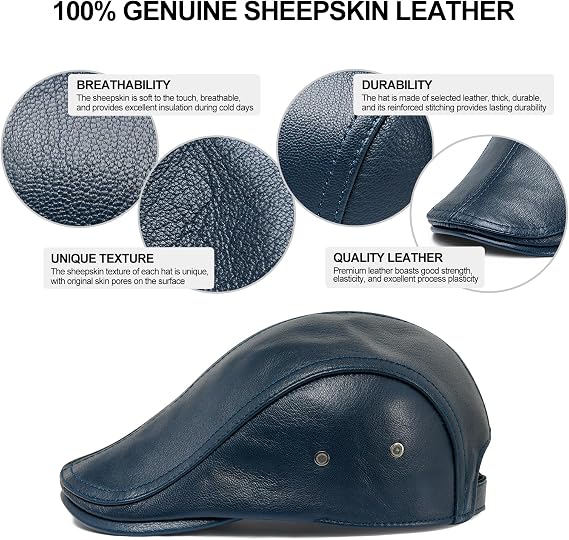Genuine Leather Newsboy Cap with Curved Visor