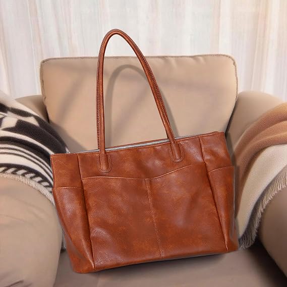 Large Vegan Leather Work Tote Bag - 23L