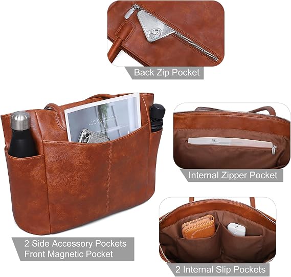 Large Vegan Leather Work Tote Bag - 23L