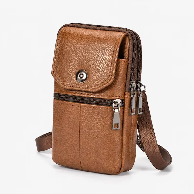 Men's Genuine Cowhide Phone Crossbody Pouch