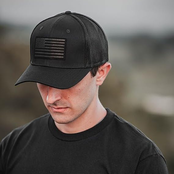Leather Flag Patch Snapback Cap - American Flag Design