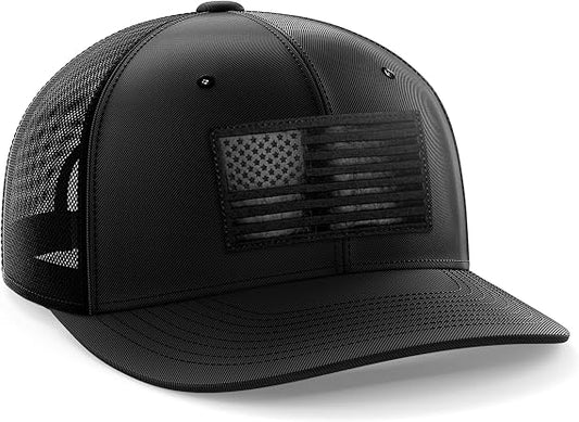 Leather Flag Patch Snapback Cap - American Flag Design