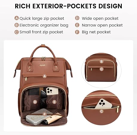 Leather Laptop Backpack for Women with USB Port - 15.6