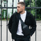 Men's Black Leather Sling Bag - Casual Crossbody