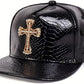 Leather Snapback Hat with Cross Emblem - Hip Hop Style