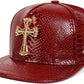 Leather Snapback Hat with Cross Emblem - Hip Hop Style
