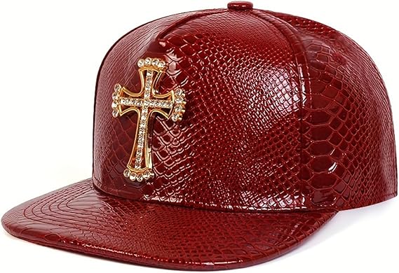 Leather Snapback Hat with Cross Emblem - Hip Hop Style