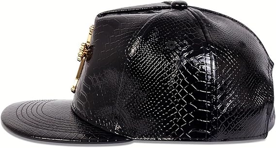 Leather Snapback Hat with Cross Emblem - Hip Hop Style