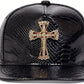 Leather Snapback Hat with Cross Emblem - Hip Hop Style