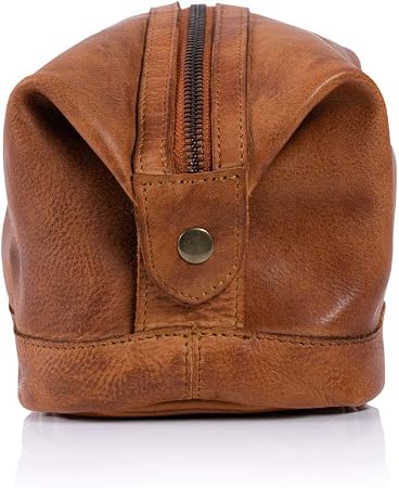 Light Tan Handcrafted Leather Dopp Kit for Men & Women