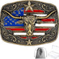 Longhorn Bull Rodeo Belt Buckle - American Flag Detail