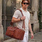 Men's Vintage Leather Duffel with Brass Rivets – 28