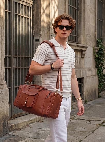 Men's Vintage Leather Duffel with Brass Rivets – 28