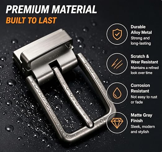 Matte Gray Reversible Clamp Buckle - Modern Sleek Style