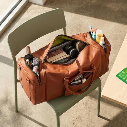 Men's Vintage Leather Duffel with Brass Rivets – 28