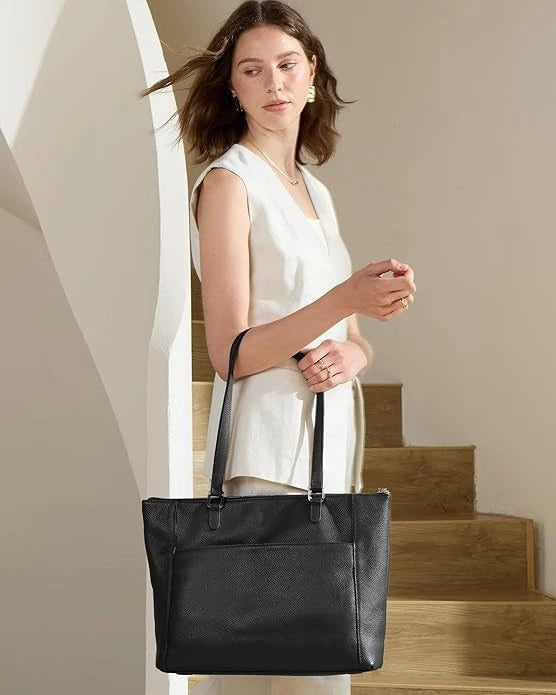 Medium Leather Tote Bag with Zip Closure