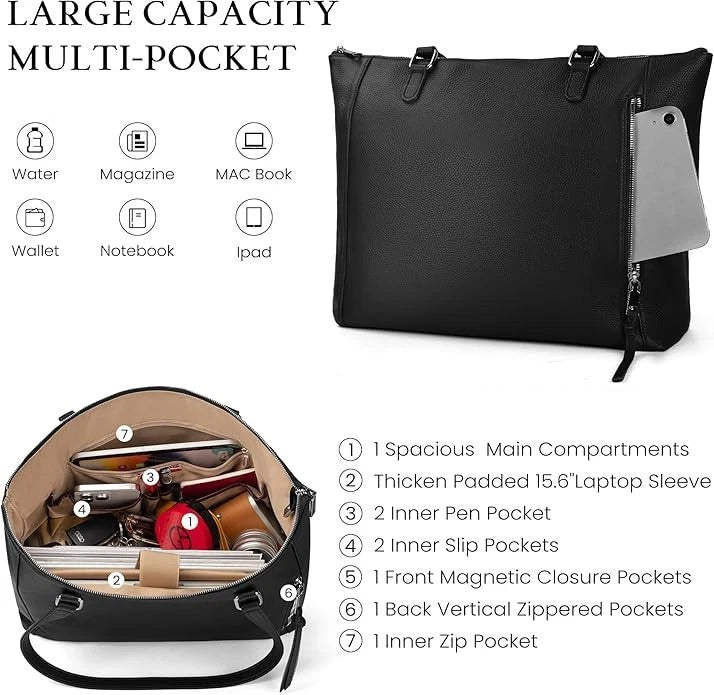 Medium Leather Tote Bag with Zip Closure